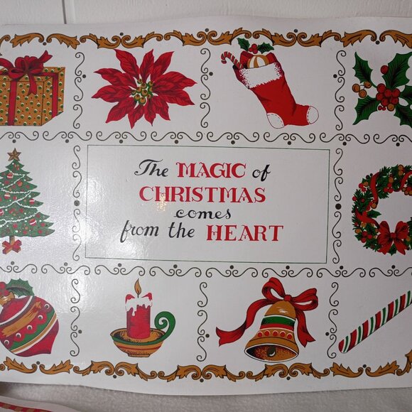 Vintage Christmas Placemats Vinyl PVC Santa Claus Joy Magic of Christmas Heart - Picture 3 of 4